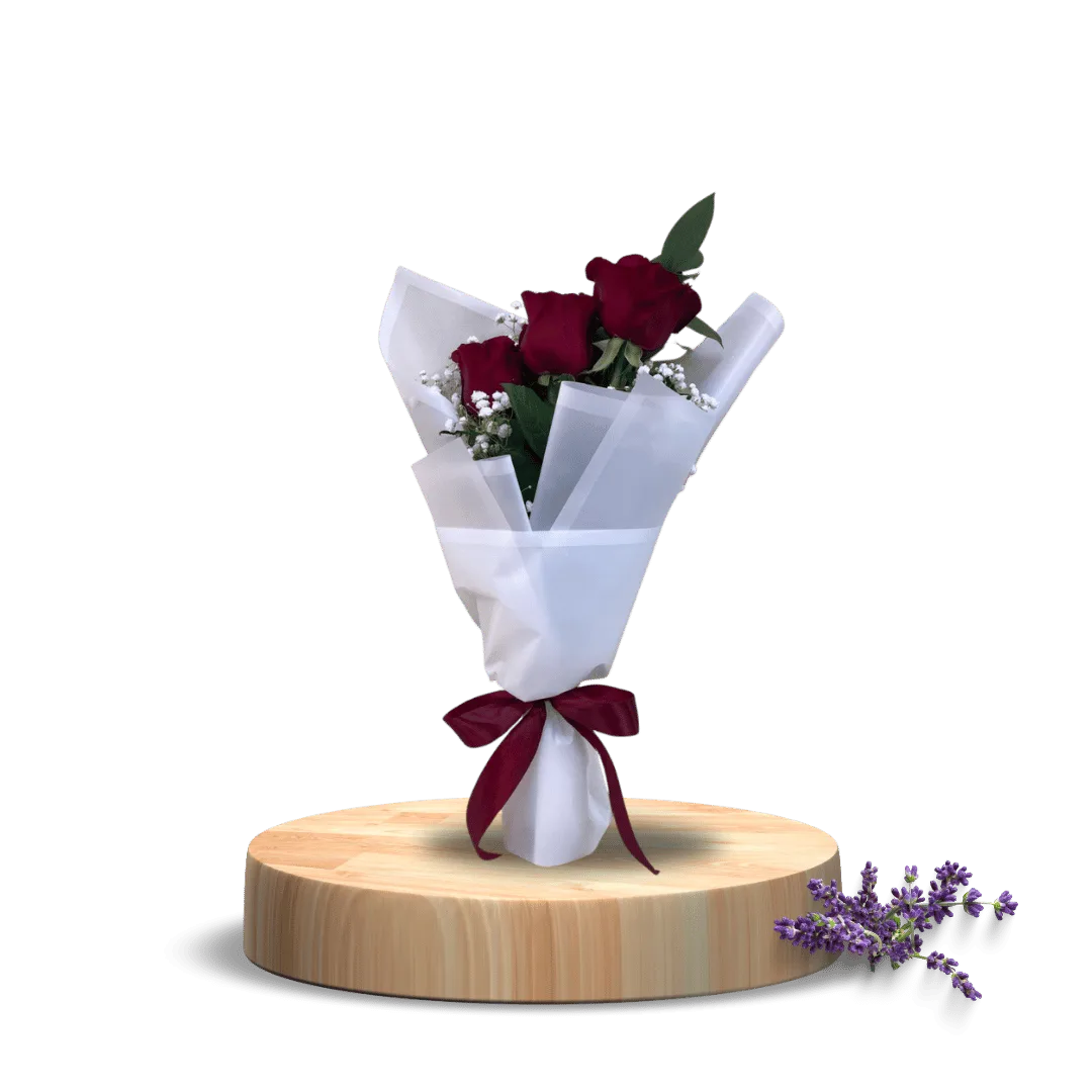 Classic Three Red Roses Bouquet