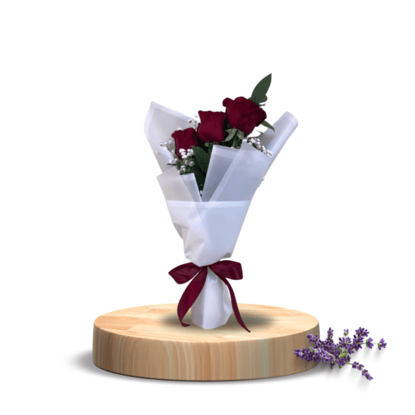 Classic Three Red Roses Bouquet - Image 2