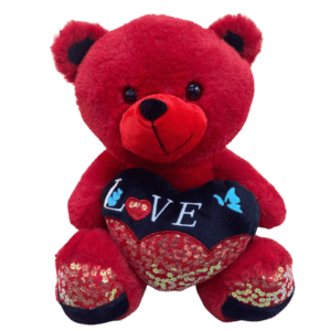 Red Teddy Bear with Glittering LOVE Heart
