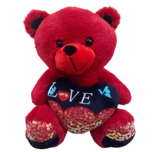 Red Teddy Bear with Glittering LOVE Heart