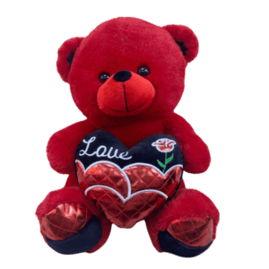 Romantic Red Teddy Bear with Floral Heart