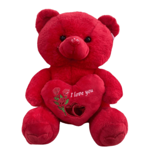Romantic Red Teddy Bear with Rose Heart