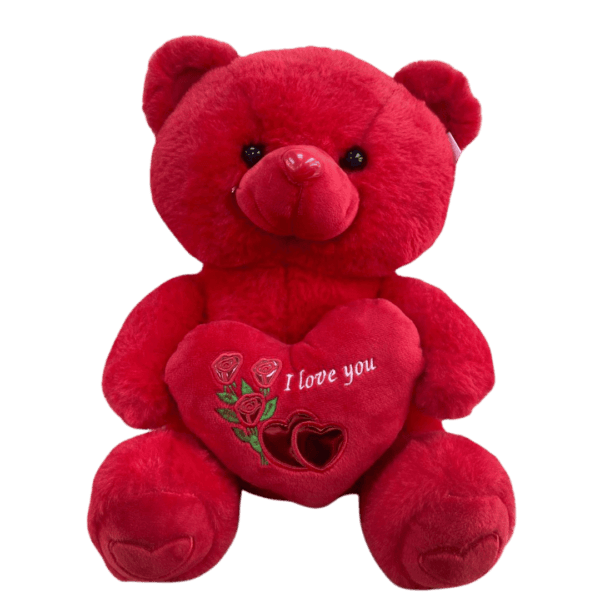 Romantic Red Teddy Bear with Rose Heart